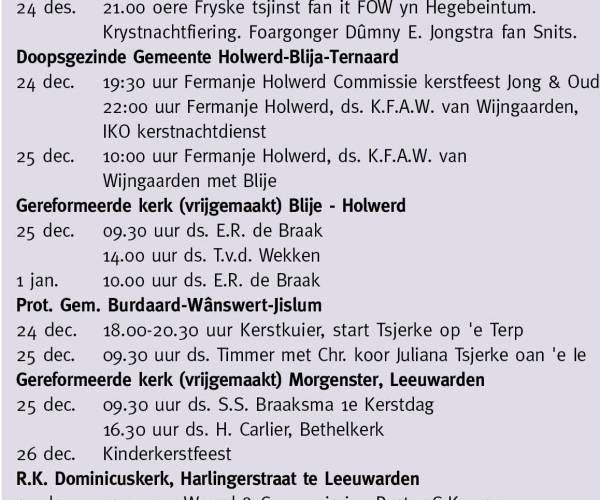 Kerkdiensten met de Kerstdagen